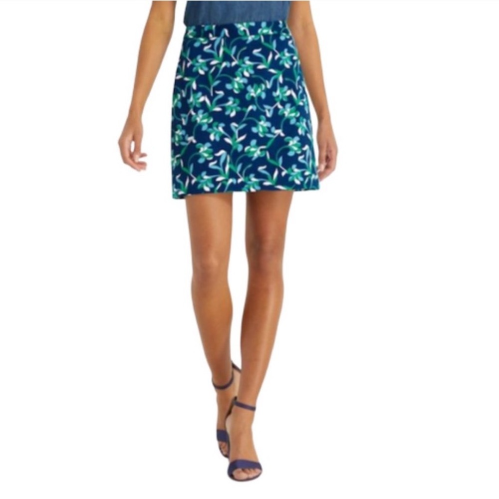 DRAPER JAMES | Blue Green Floral Print Aline Skirt